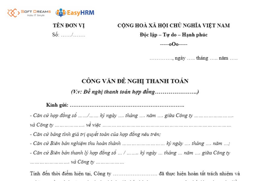 Mẫu giấy đề nghị thanh toán hợp đồng xây dựng
