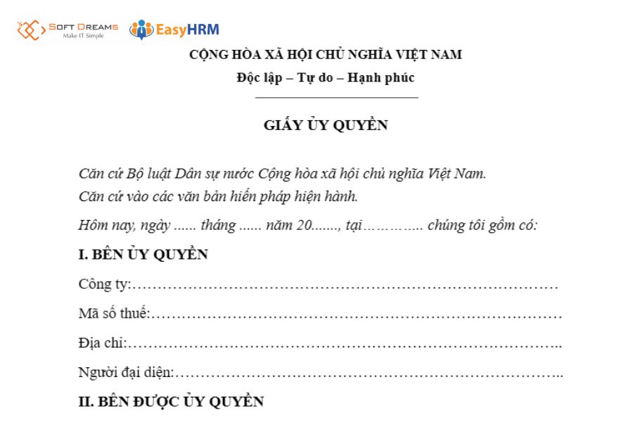 Mẫu giấy uỷ quyền công ty cho cá nhân