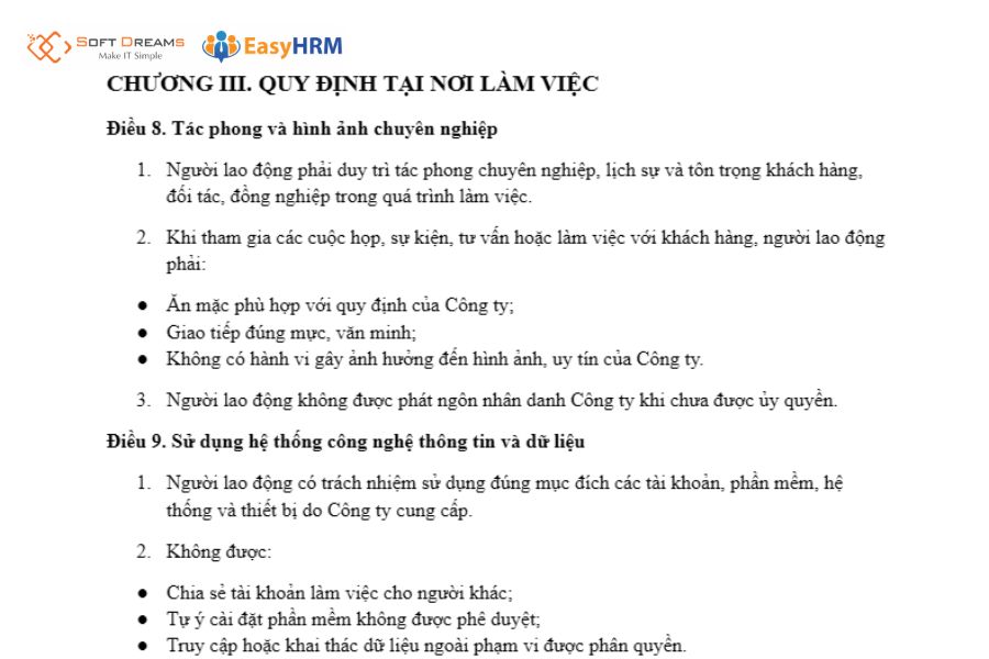 Mẫu nội quy công ty dịch vụ