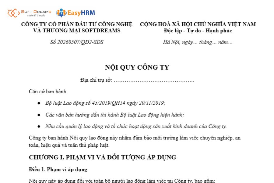 Mẫu nội quy công ty ngắn gọn