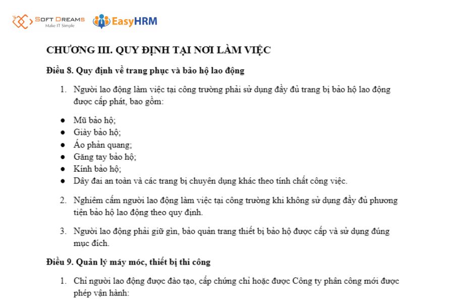 Mẫu nội quy công ty xây dựng