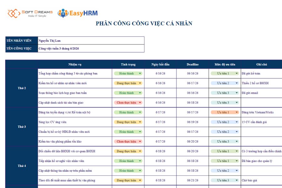 Mẫu phân công công việc cho nhân viên