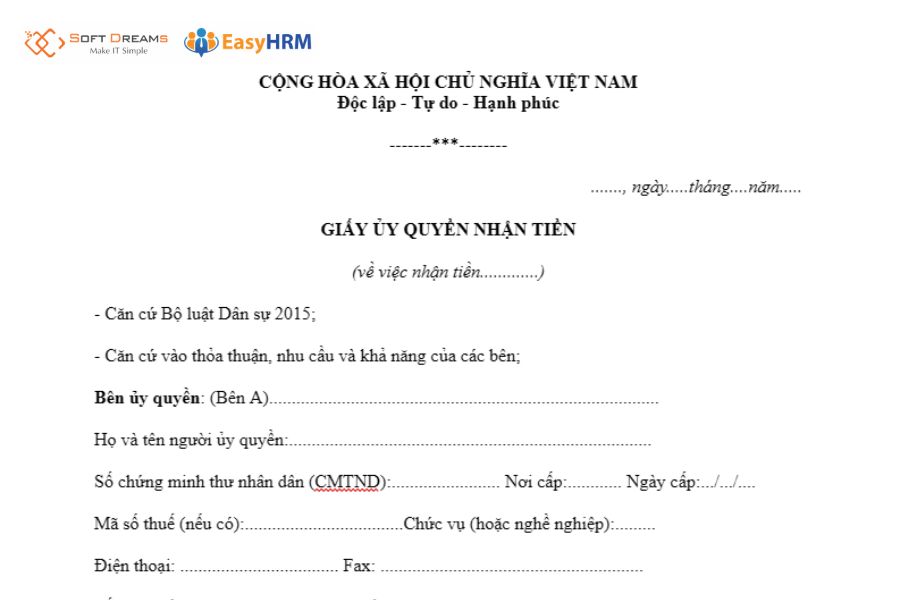 Mẫu uỷ quyền nhận lương chung