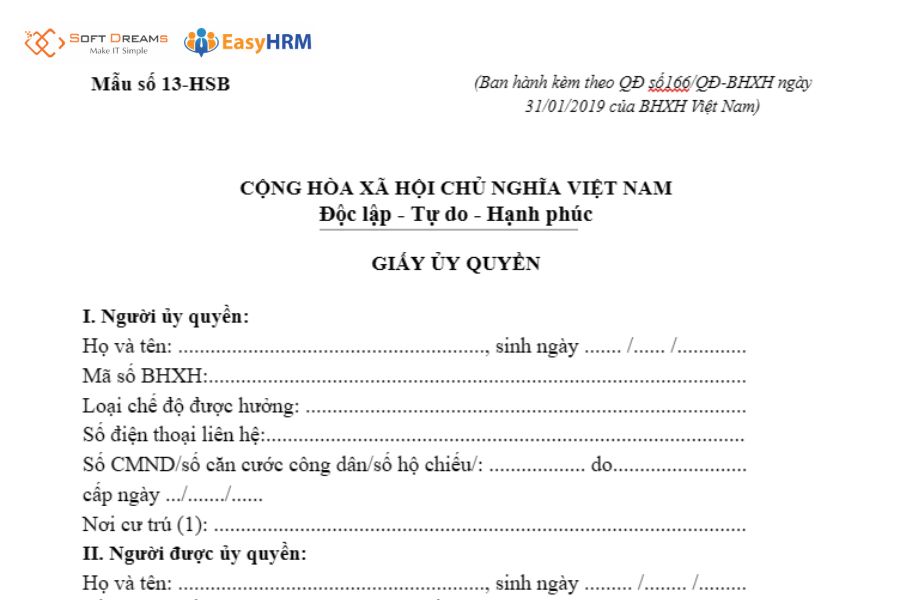 Mẫu giấy ủy quyền nhận lương hưu