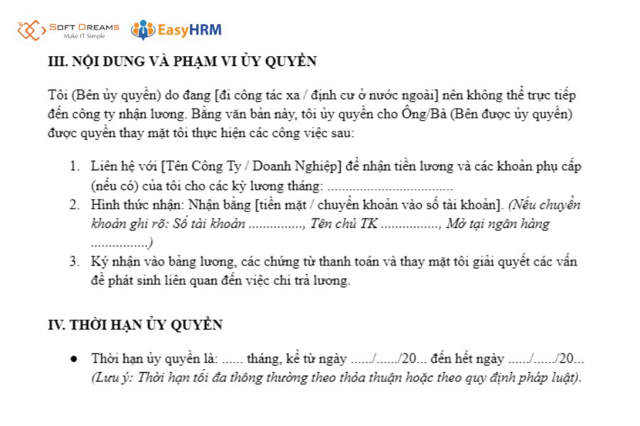 Mẫu giấy ủy quyền nhận lương khi định cư nước ngoài