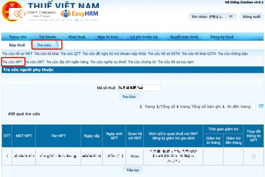 MST người phụ thuộc là dãy số do cơ quan thuế cấp cho cá nhân được đăng ký làm người phụ thuộc