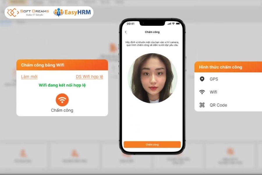 App chấm công EasyHRM kết hợp GPS và WiFi 