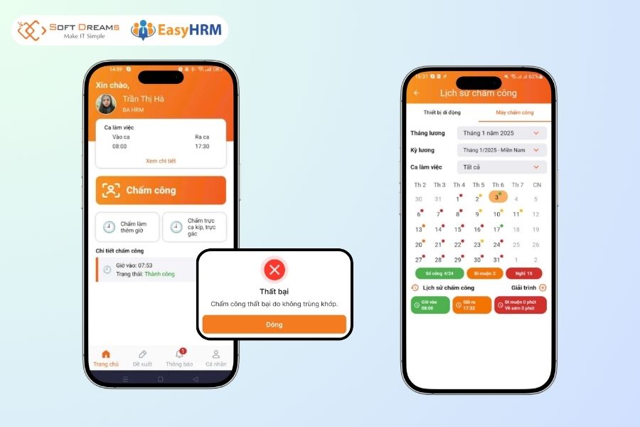 EasyHRM chấm công nhận diện khuôn mặt AI