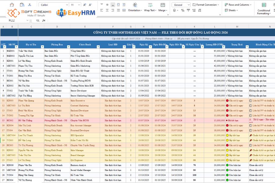 File excel theo dõi hợp đồng lao động