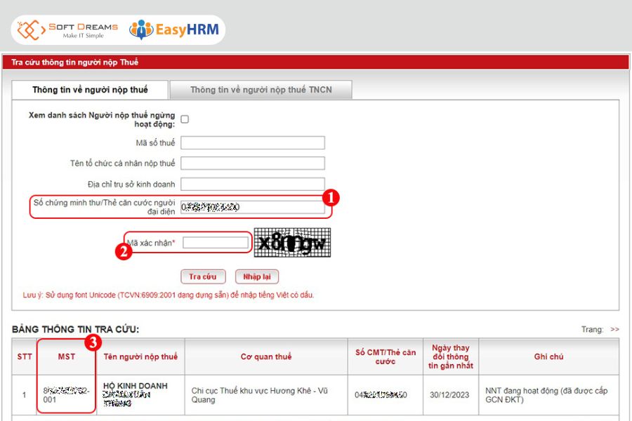 Tra mã số thuế cá nhân kinh doanh