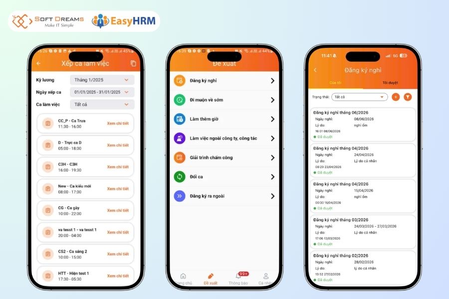 Xếp ca và quản lý lịch làm việc trên điện thoại