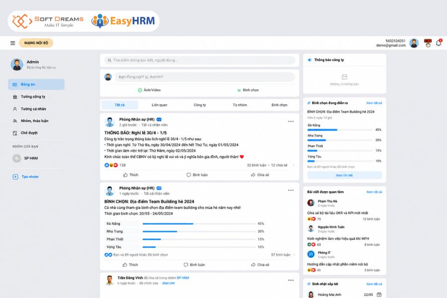 Mạng xã hội nội bộ trên EasyHRM