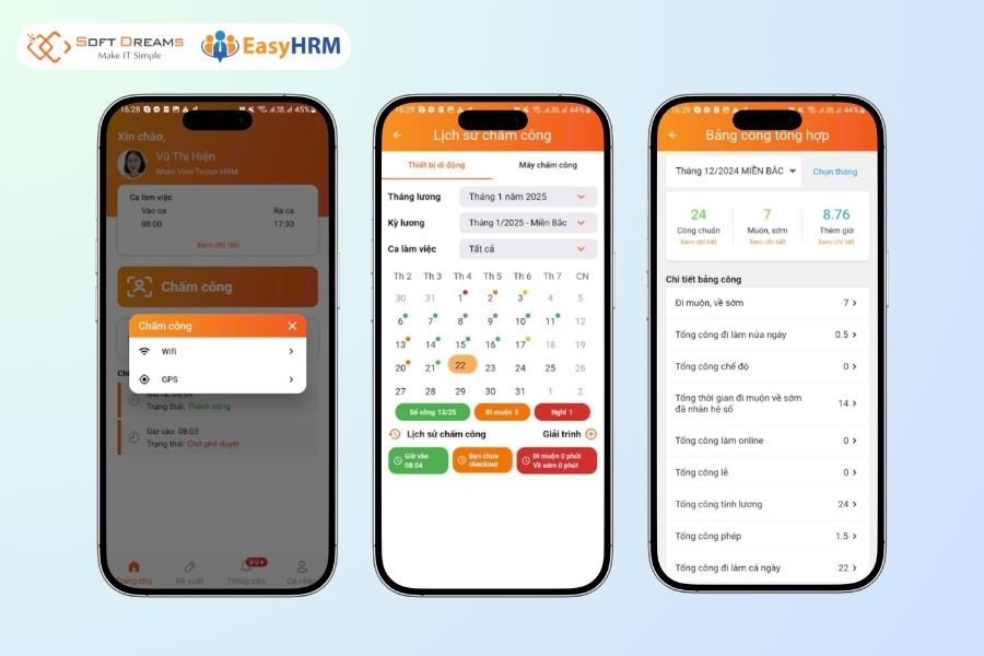 Phần mềm chấm công đa dạng hình thức