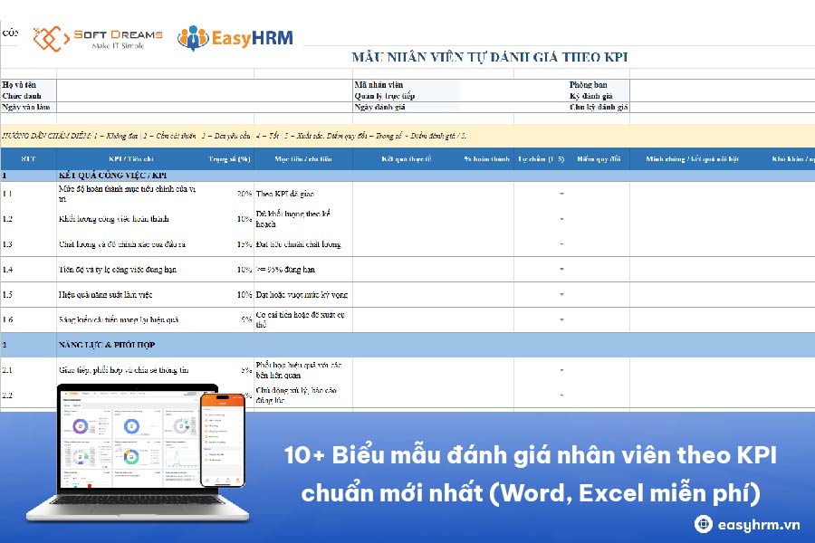 Tổng hợp biểu mẫu đánh giá nhân viên theo KPI mới nhất [Có file tải]
