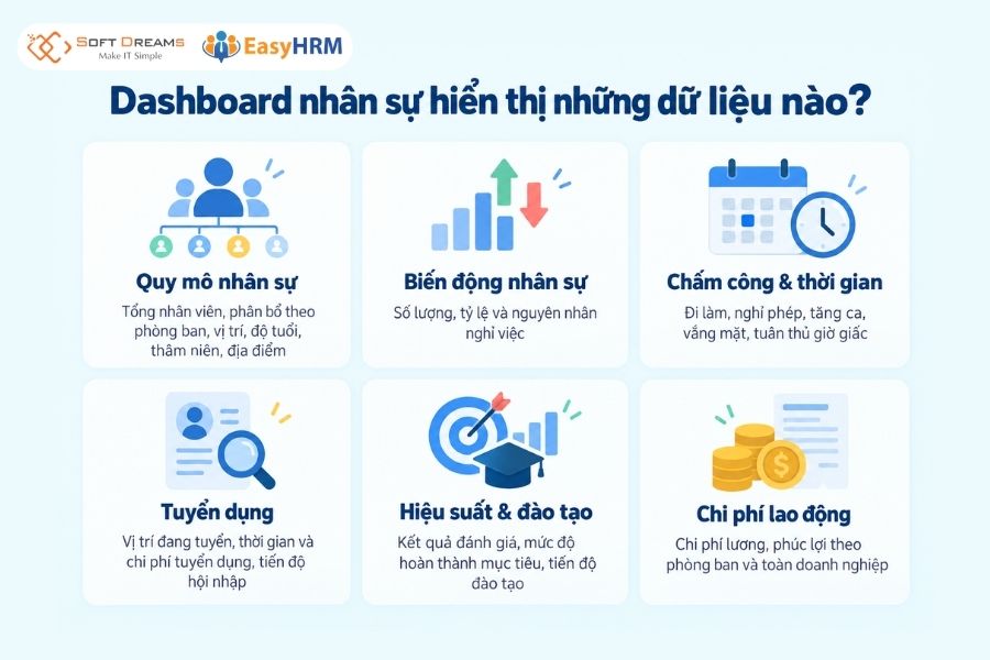 Dashboard nhân sự hiển thị những dữ liệu nào?