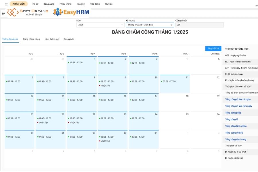 Demo chấm công và quản lý ca làm việc