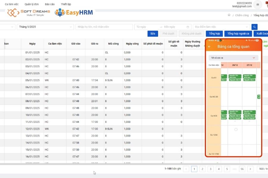 EasyHRM hỗ trợ quản lý ca làm việc và tăng ca tập trung.
