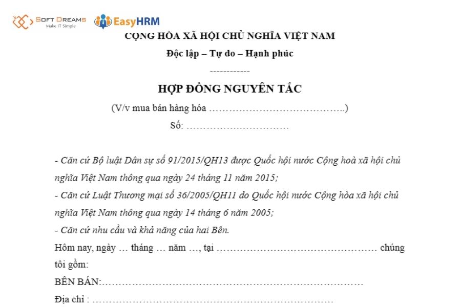 Mẫu hợp đồng nguyên tắc chung