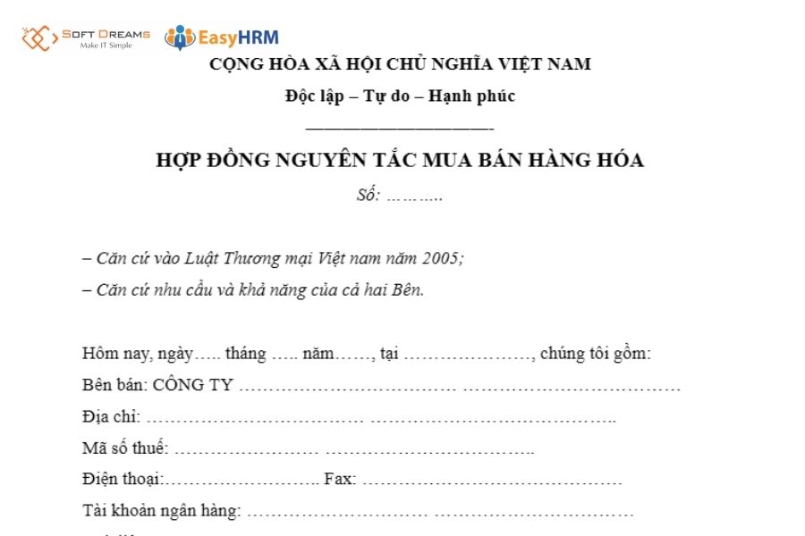 Mẫu hợp đồng nguyên tắc mua bán hàng hóa