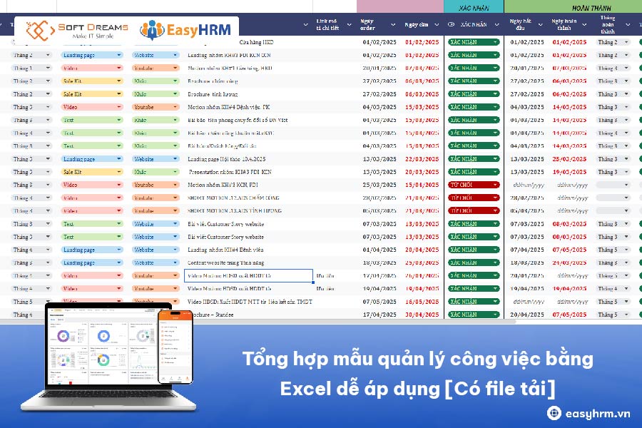 Tổng hợp mẫu quản lý công việc bằng Excel dễ áp dụng [Có file tải]