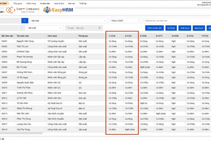 Chấm công tính lương ca đêm tự động với EasyHRM