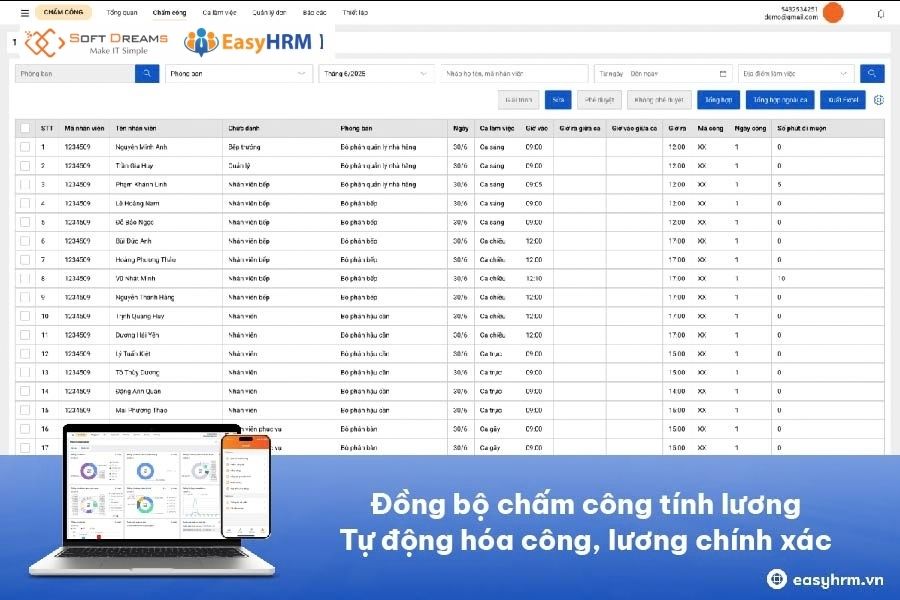 Đồng bộ chấm công tính lương: Tự động hóa công, lương chính xác
