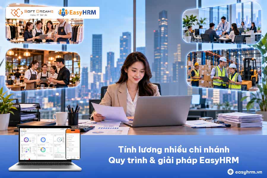 Tính lương nhiều chi nhánh: Quy trình & giải pháp EasyHRM