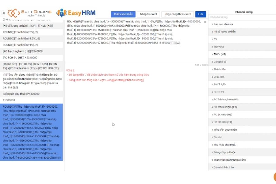 Tính lương đa hình thức, công thức linh hoạt