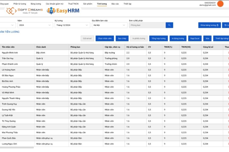 Tính lương nhiều chi nhánh tự động với EasyHRM