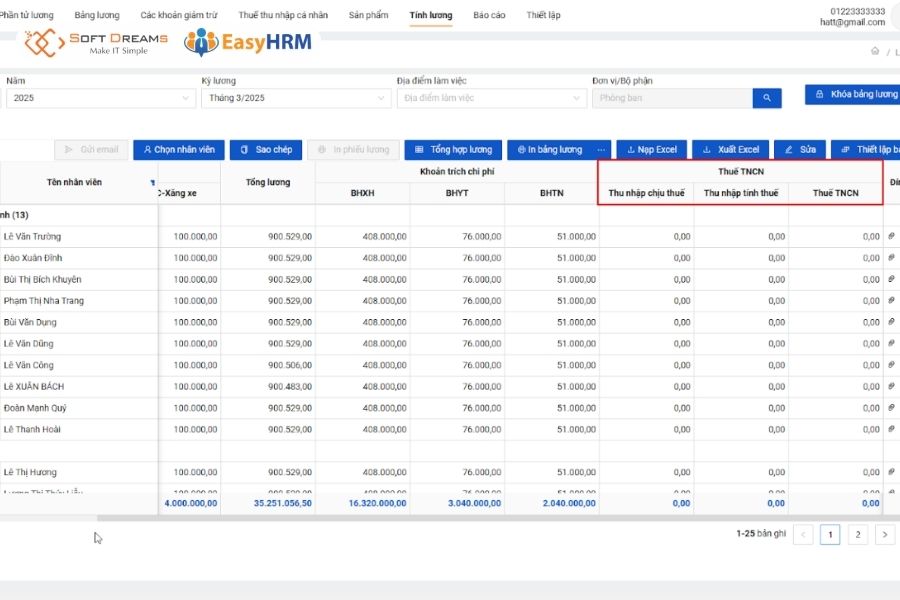 Tính lương, thiết lập công thức tự động với EasyHRM