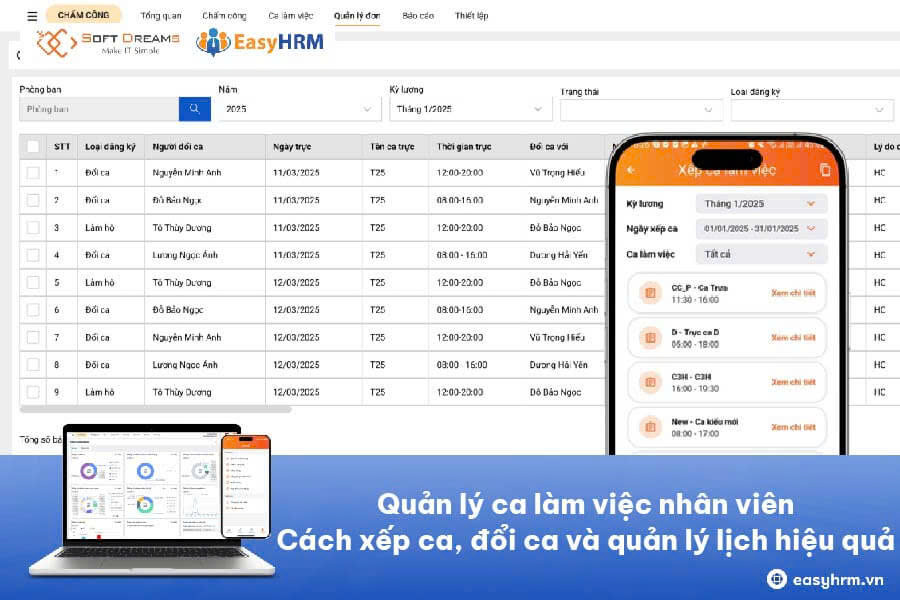 Quản lý ca làm việc nhân viên: Cách xếp ca, đổi ca và quản lý lịch hiệu quả